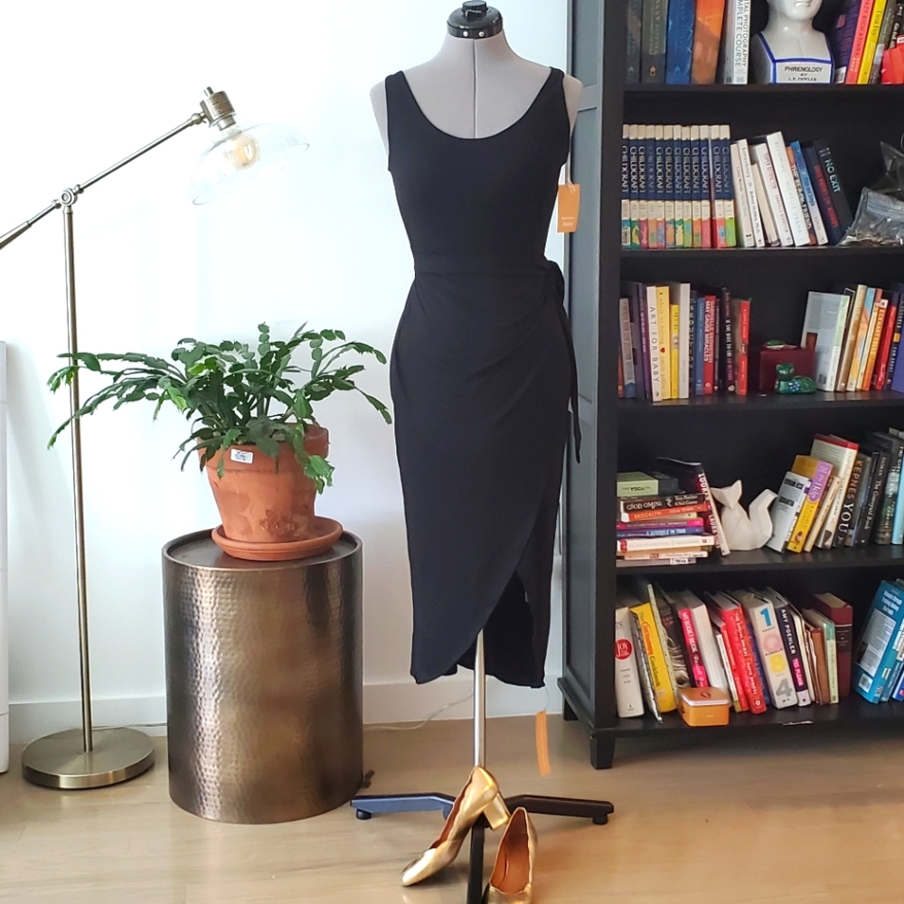 Reformation Kaila Black Tank Mock Wrap Dress Sz S